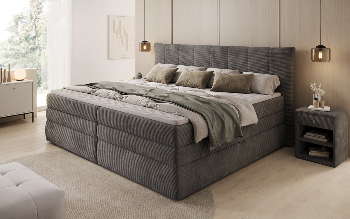 Familien Boxspringbett Stella in 220/240x200 mit Stauraum in Cord