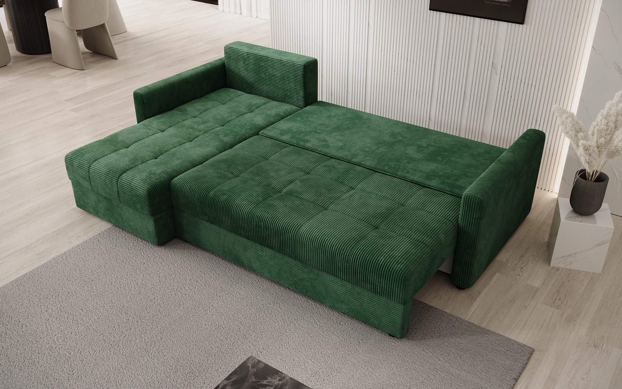Designer Ecksofa Roma in Cord mit Schlaf- und Klappfunktion