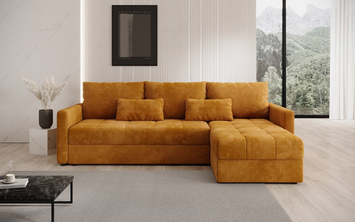 Designer Sofa Roma in Cord mit Schlaf- und Klappfunktion