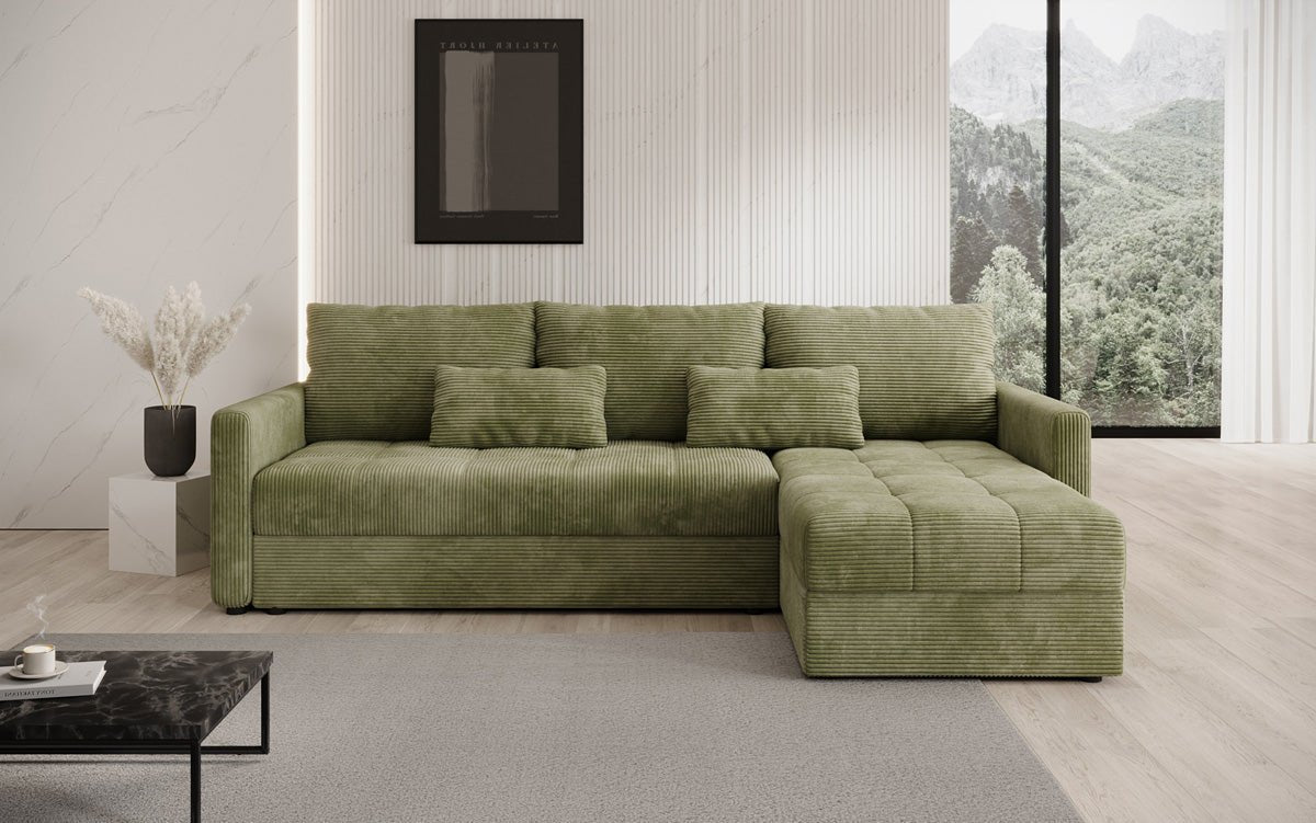 Designer Sofa Roma in Cord mit Schlaf- und Klappfunktion