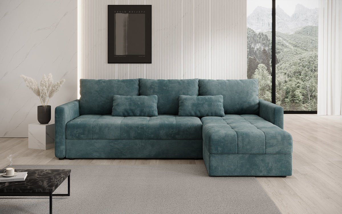 Designer Sofa Roma in Cord mit Schlaf- und Klappfunktion