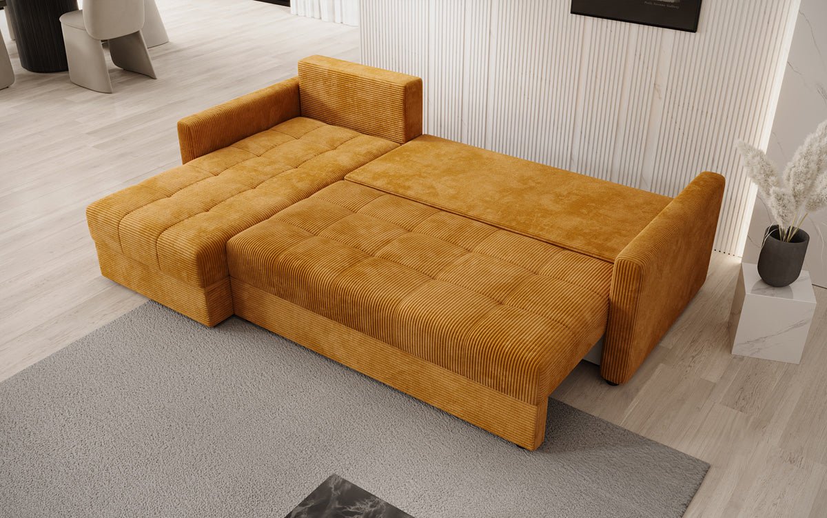 Designer Sofa Roma in Cord mit Schlaf- und Klappfunktion