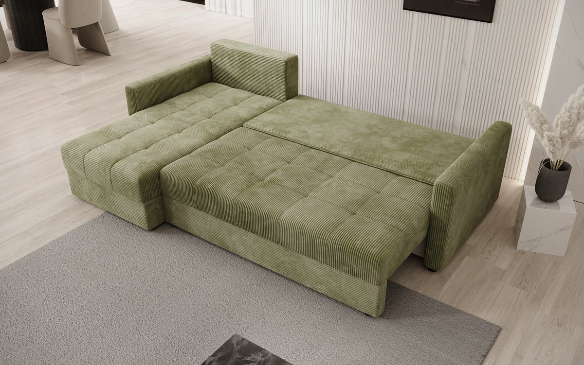 Designer Sofa Roma in Cord mit Schlaf- und Klappfunktion