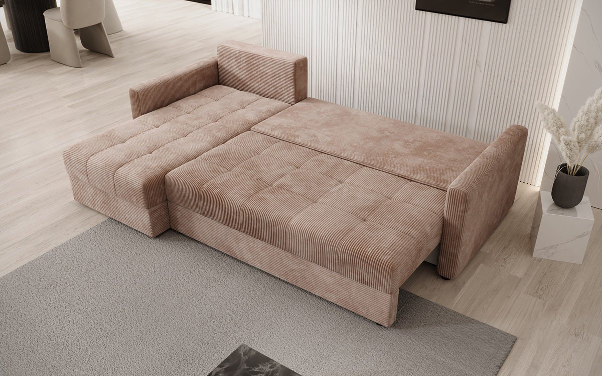 Designer Sofa Roma in Cord mit Schlaf- und Klappfunktion