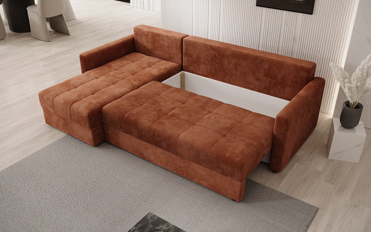 Designer Sofa Roma in Cord mit Schlaf- und Klappfunktion