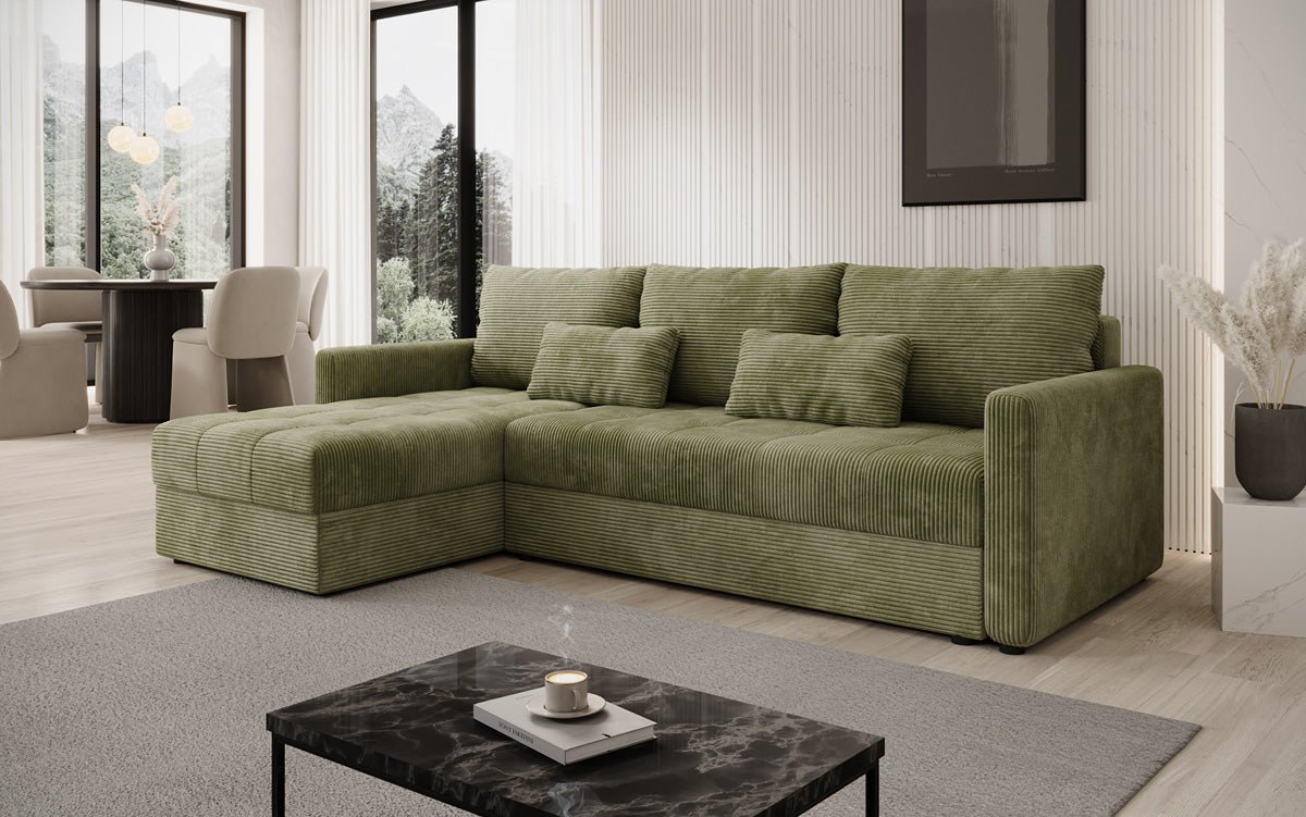 Designer Sofa Roma in Cord mit Schlaf- und Klappfunktion