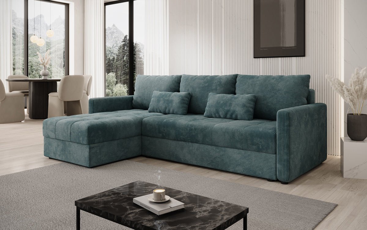 Designer Sofa Roma in Cord mit Schlaf- und Klappfunktion