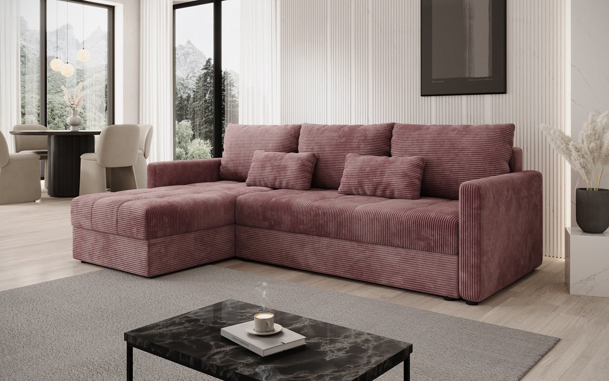 Designer Sofa Roma in Cord mit Schlaf- und Klappfunktion