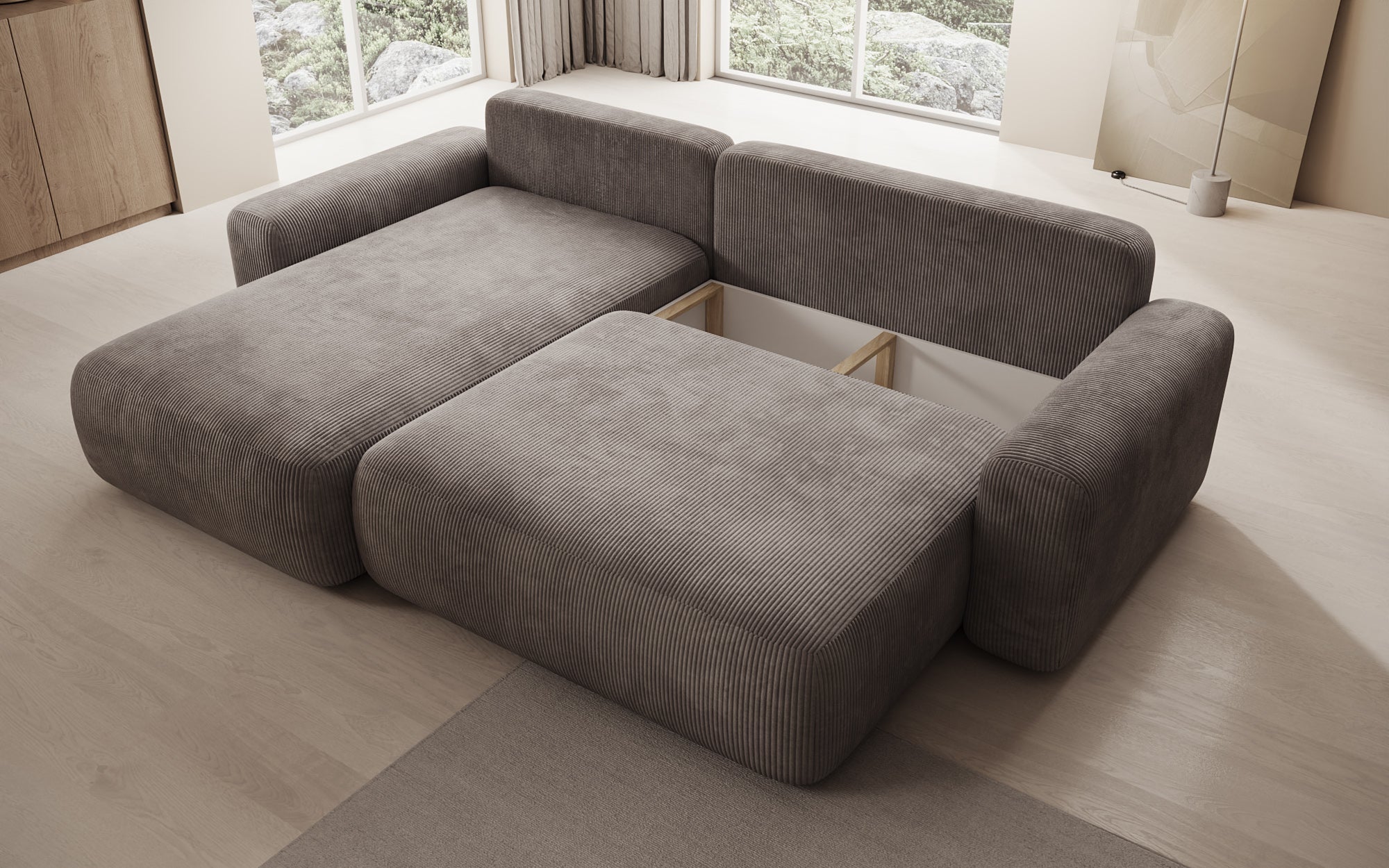 Designer Sofa Lola mit Schlaf- und Klappfunktion in Cord