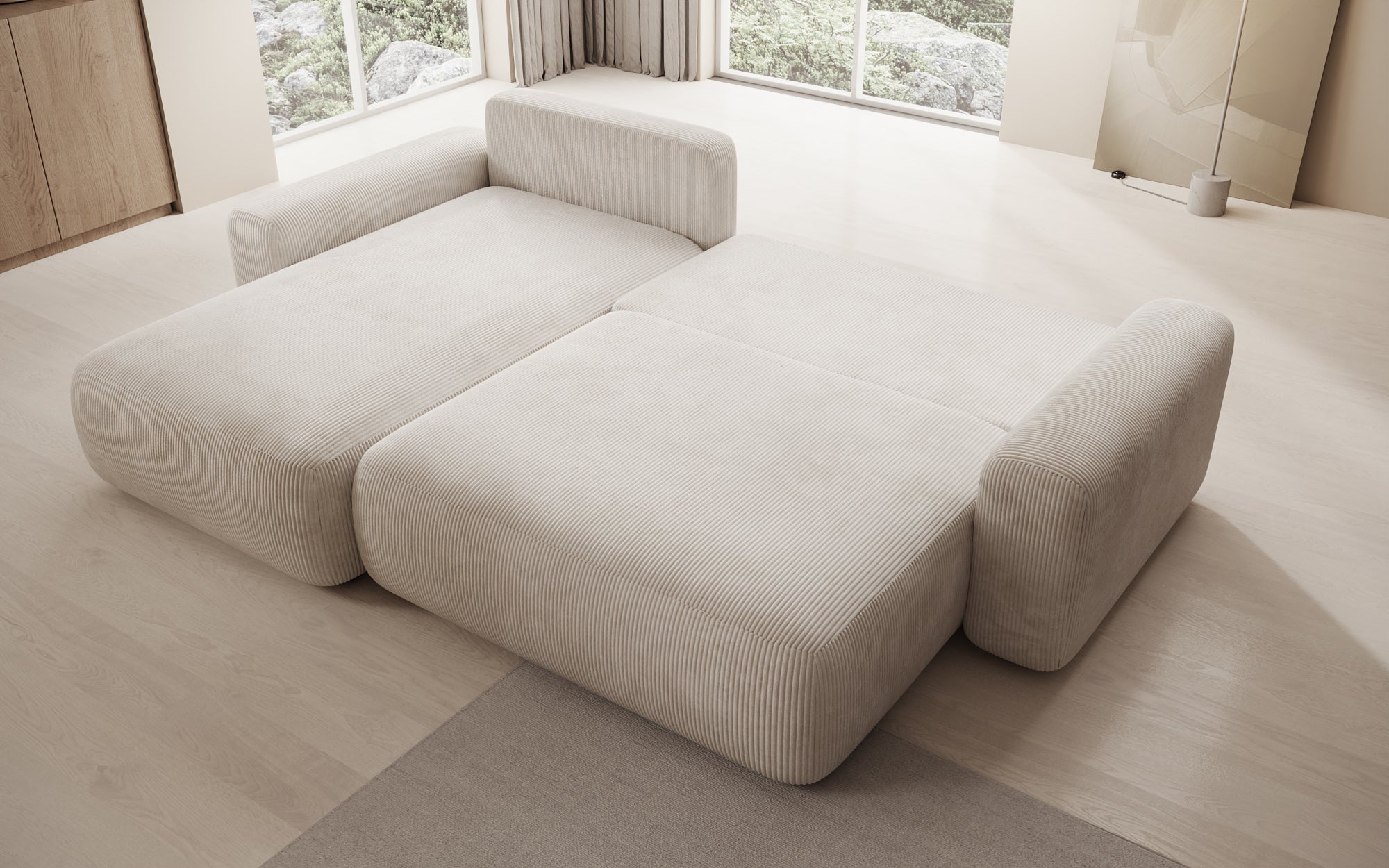 Designer Sofa Lola mit Schlaf- und Klappfunktion in Cord