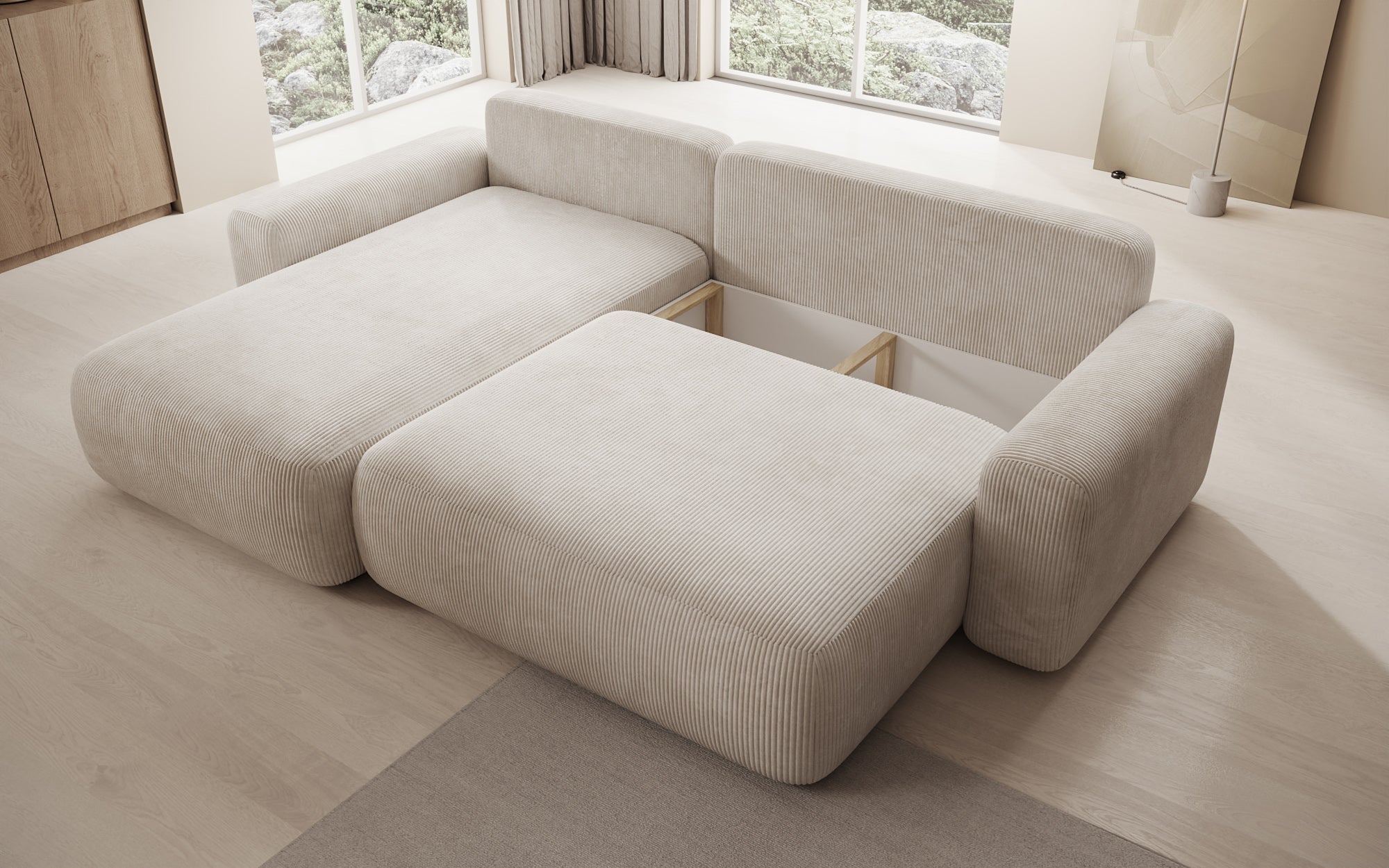 Designer Sofa Lola mit Schlaf- und Klappfunktion in Cord