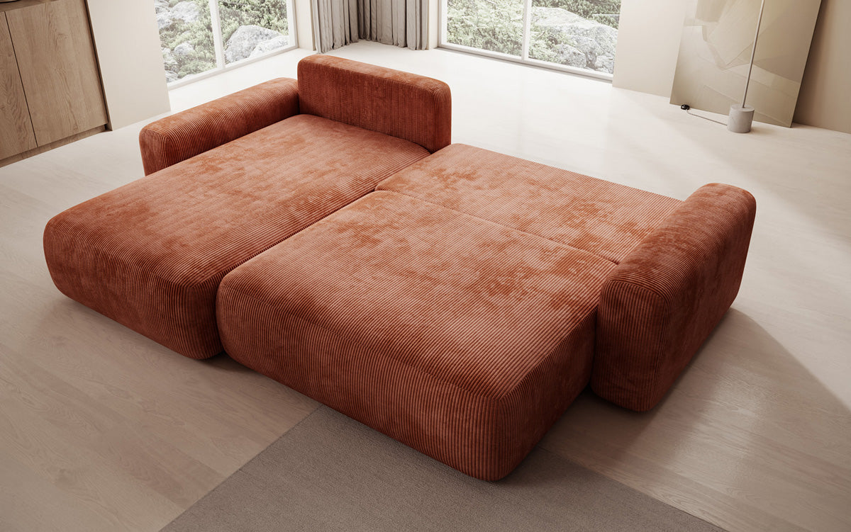 Designer Ecksofa Lola mit Schlaf- und Klappfunktion in Cord