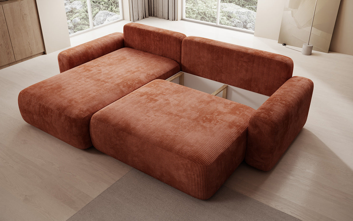 Designer Ecksofa Lola mit Schlaf- und Klappfunktion in Cord