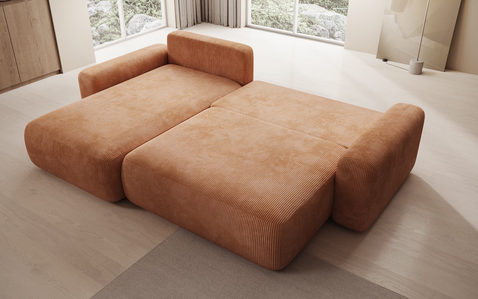 Designer Sofa Lola mit Schlaf- und Klappfunktion in Cord
