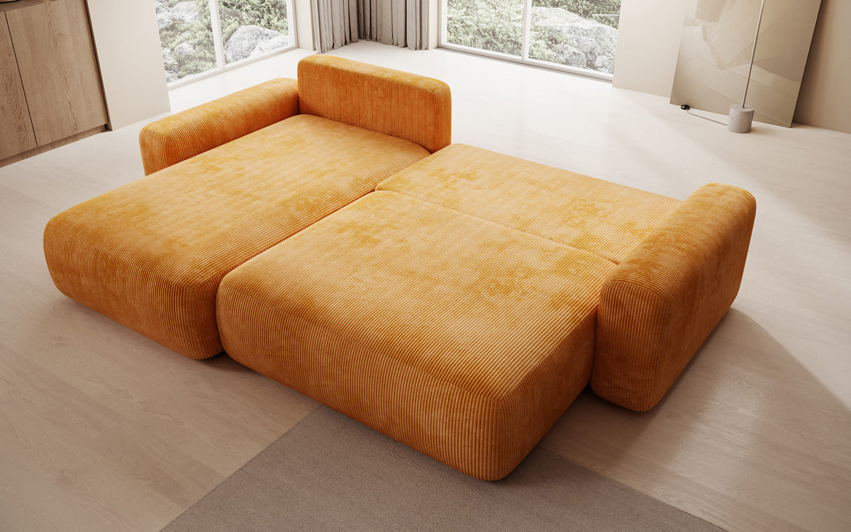 Designer Ecksofa Lola mit Schlaf- und Klappfunktion in Cord