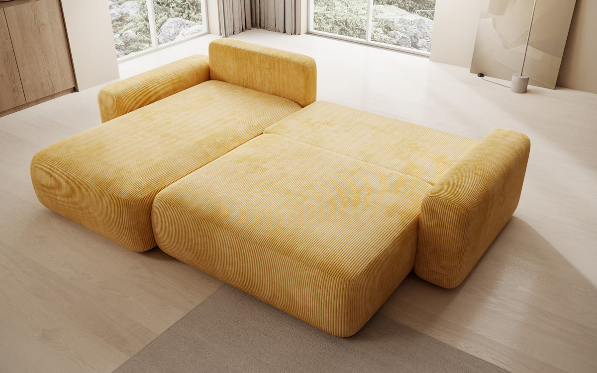 Designer Ecksofa Lola mit Schlaf- und Klappfunktion in Cord
