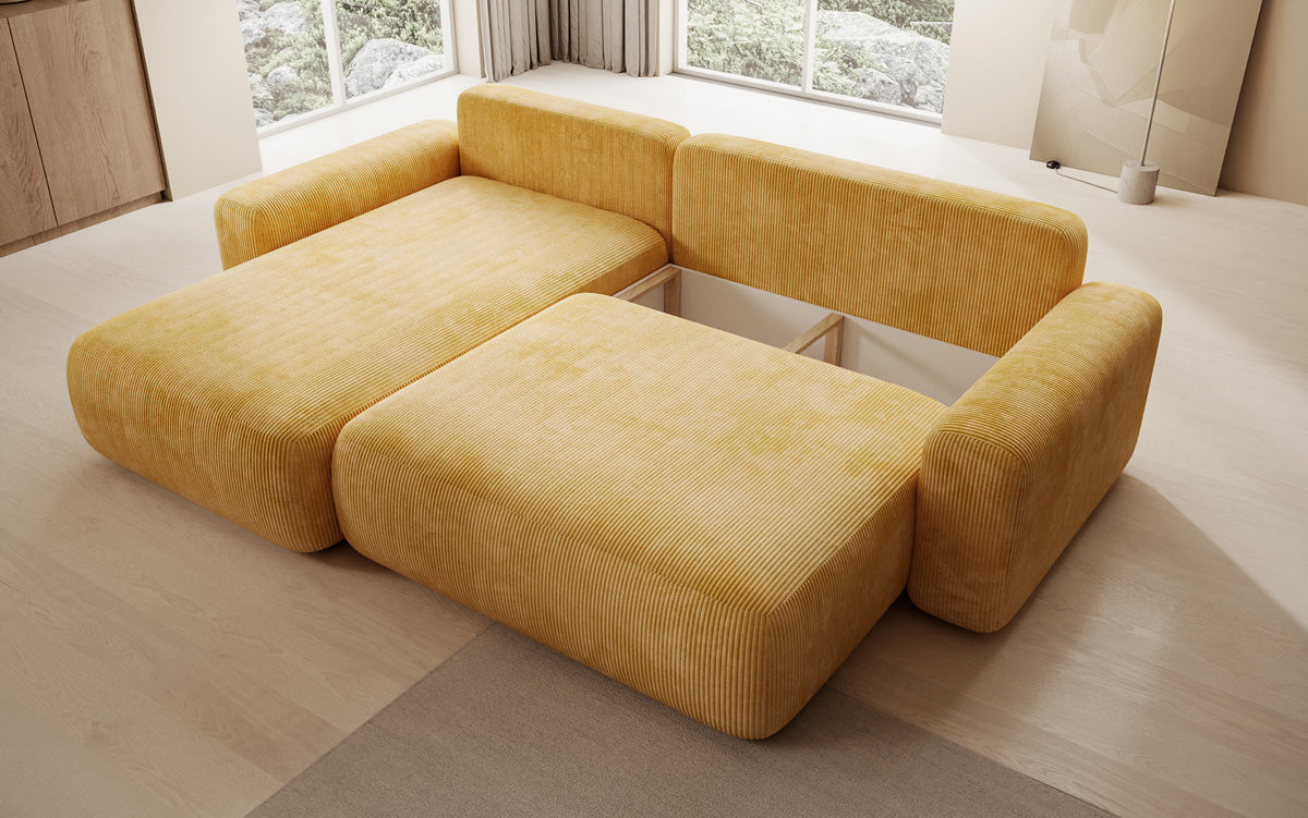 Designer Ecksofa Lola mit Schlaf- und Klappfunktion in Cord