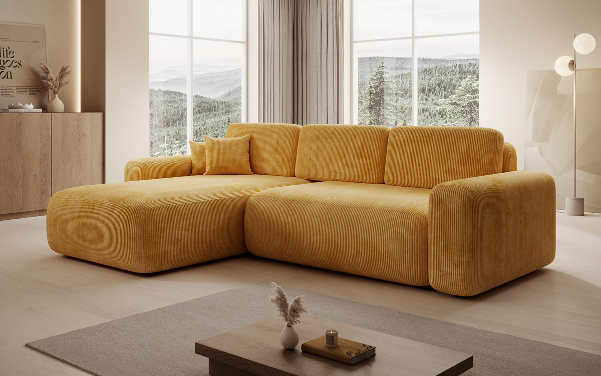 Designer Ecksofa Lola mit Schlaf- und Klappfunktion in Cord