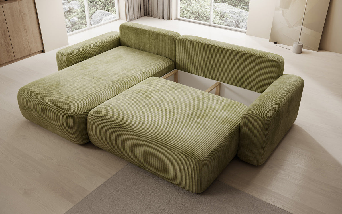 Designer Ecksofa Lola mit Schlaf- und Klappfunktion in Cord