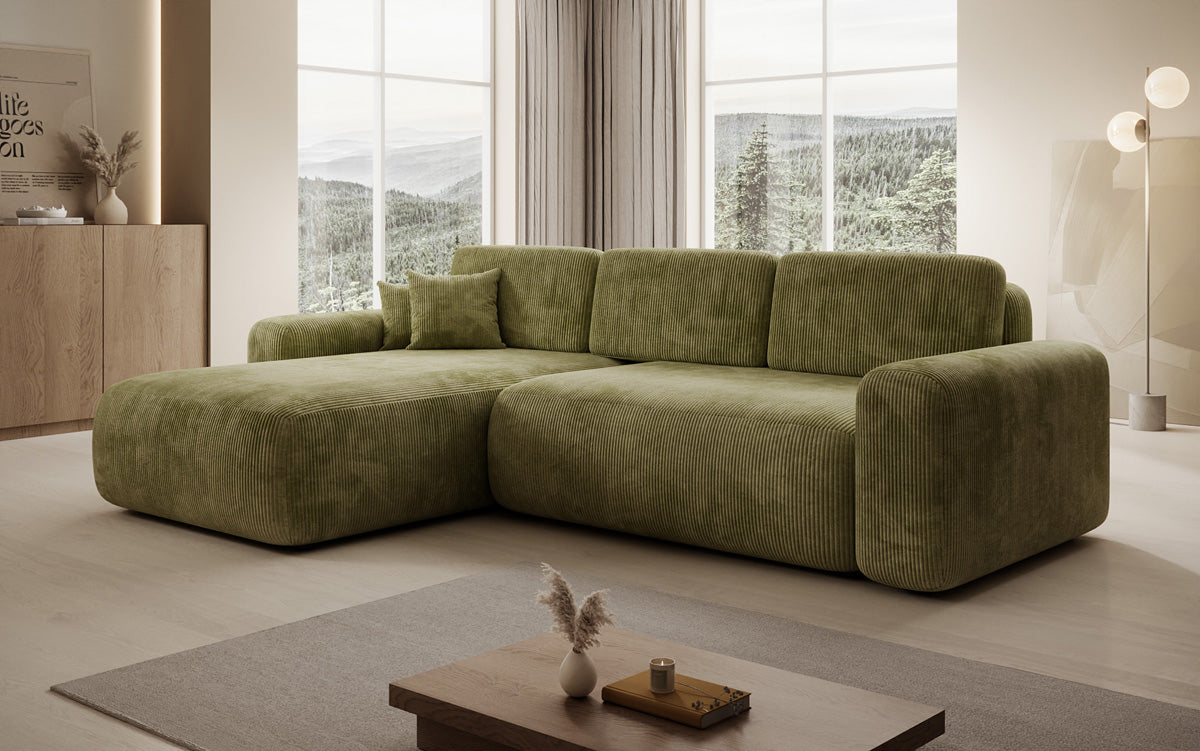 Designer Ecksofa Lola mit Schlaf- und Klappfunktion in Cord