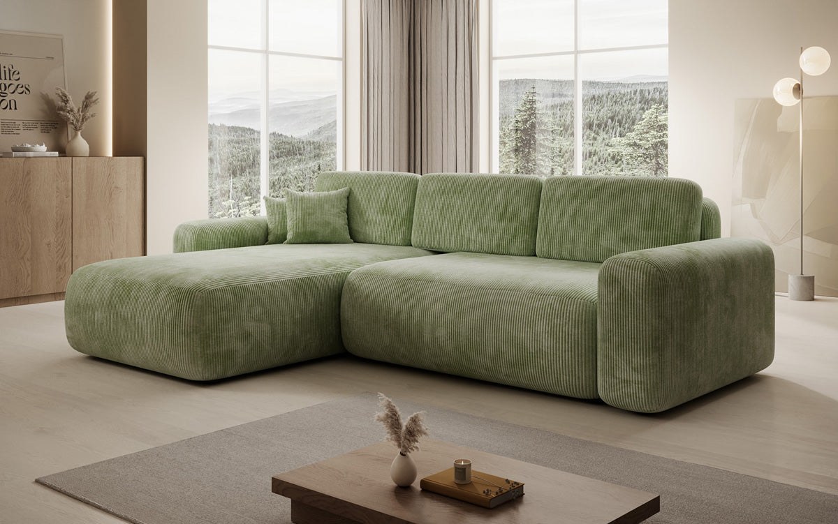 Designer Ecksofa Lola mit Schlaf- und Klappfunktion in Cord