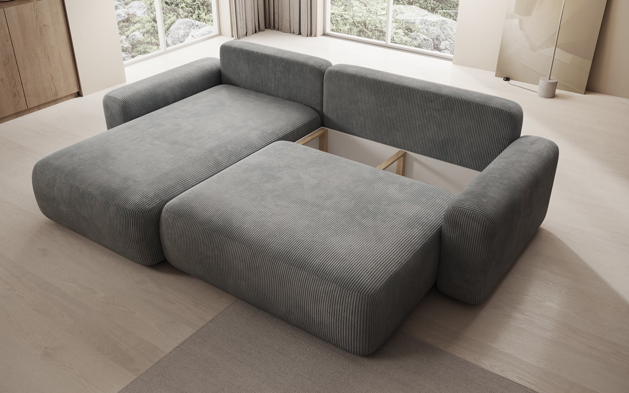 Designer Sofa Lola mit Schlaf- und Klappfunktion in Cord