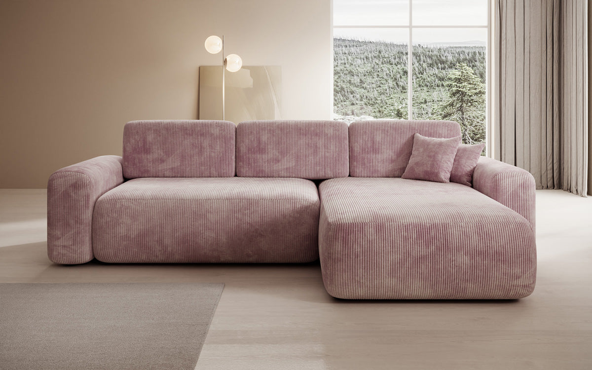 Designer Ecksofa Lola mit Schlaf- und Klappfunktion in Cord