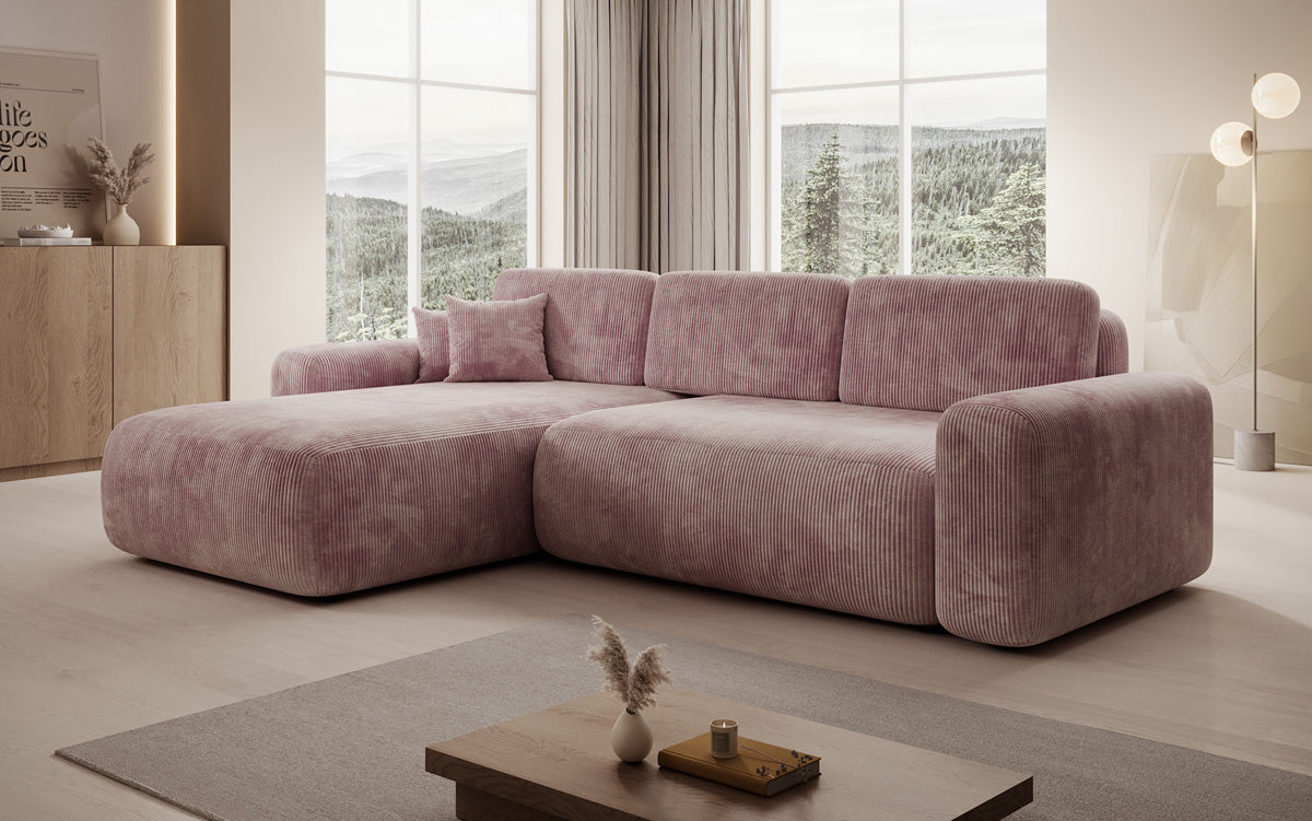 Designer Ecksofa Lola mit Schlaf- und Klappfunktion in Cord