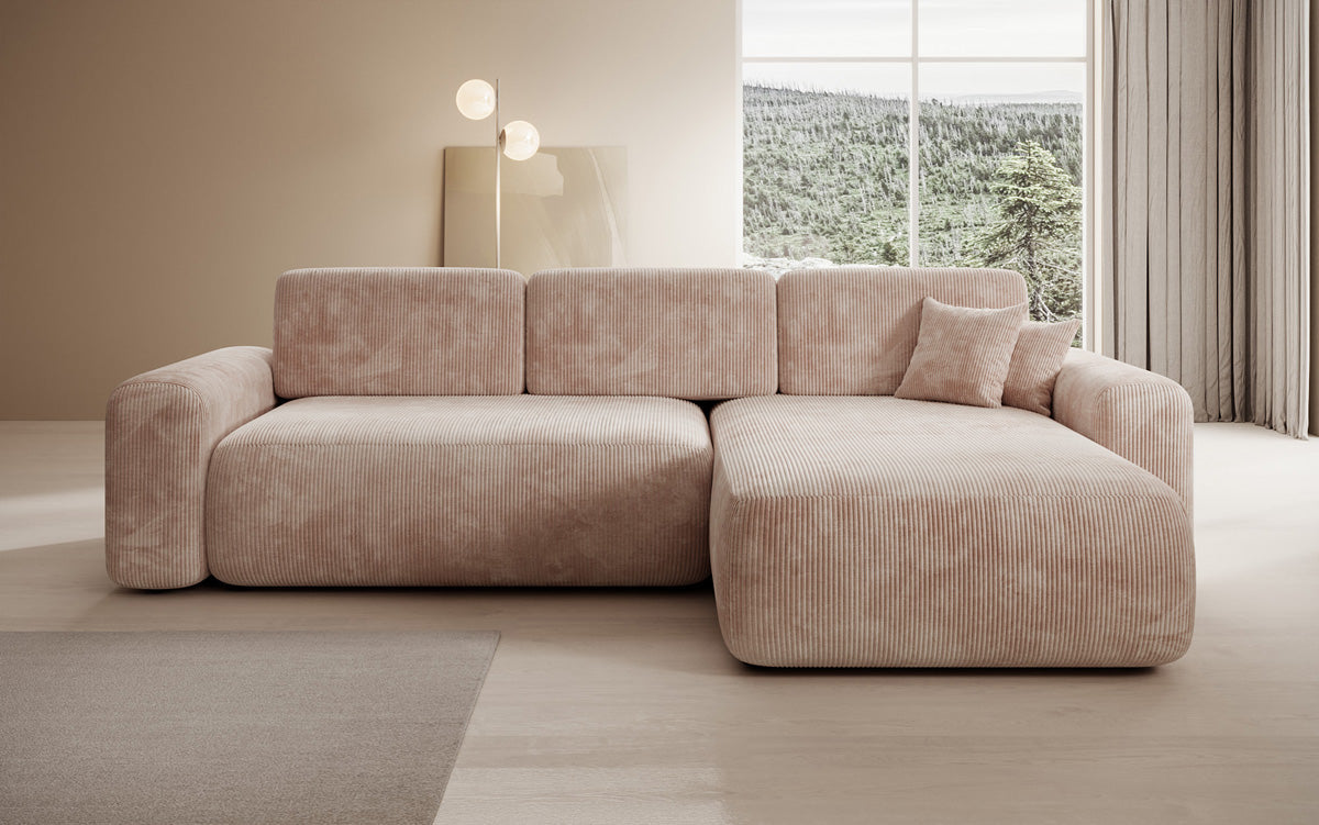 Designer Ecksofa Lola mit Schlaf- und Klappfunktion in Cord
