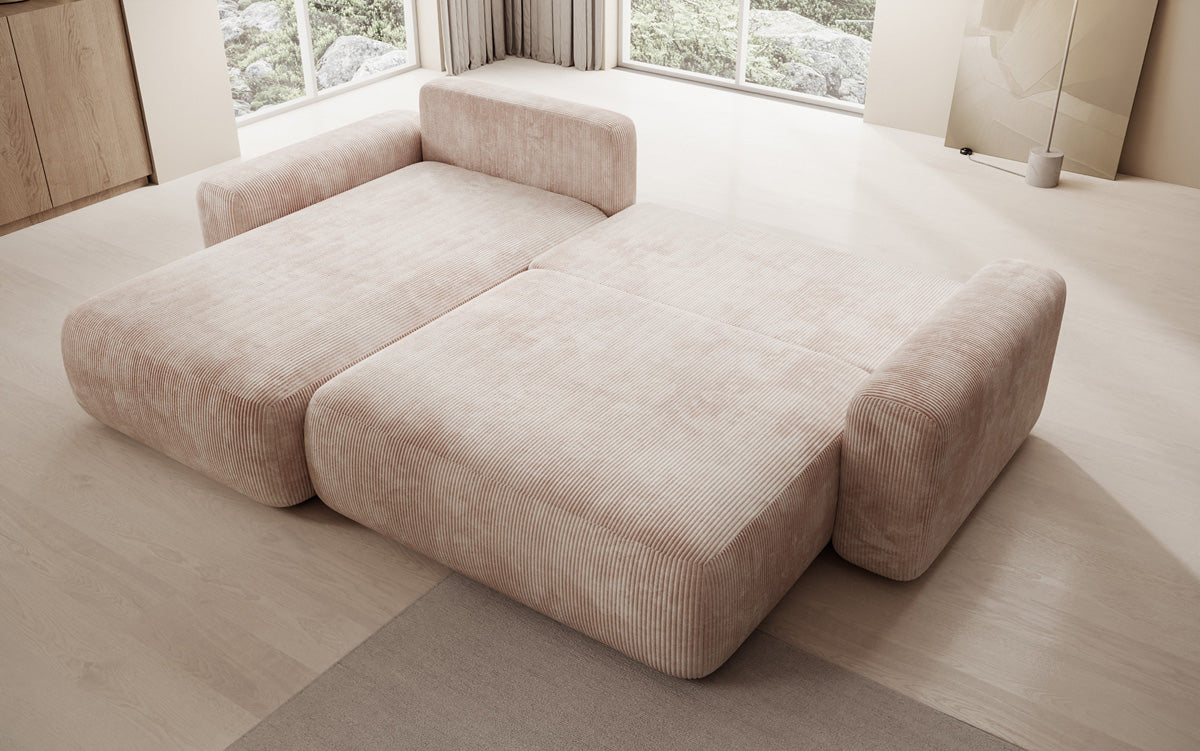 Designer Ecksofa Lola mit Schlaf- und Klappfunktion in Cord