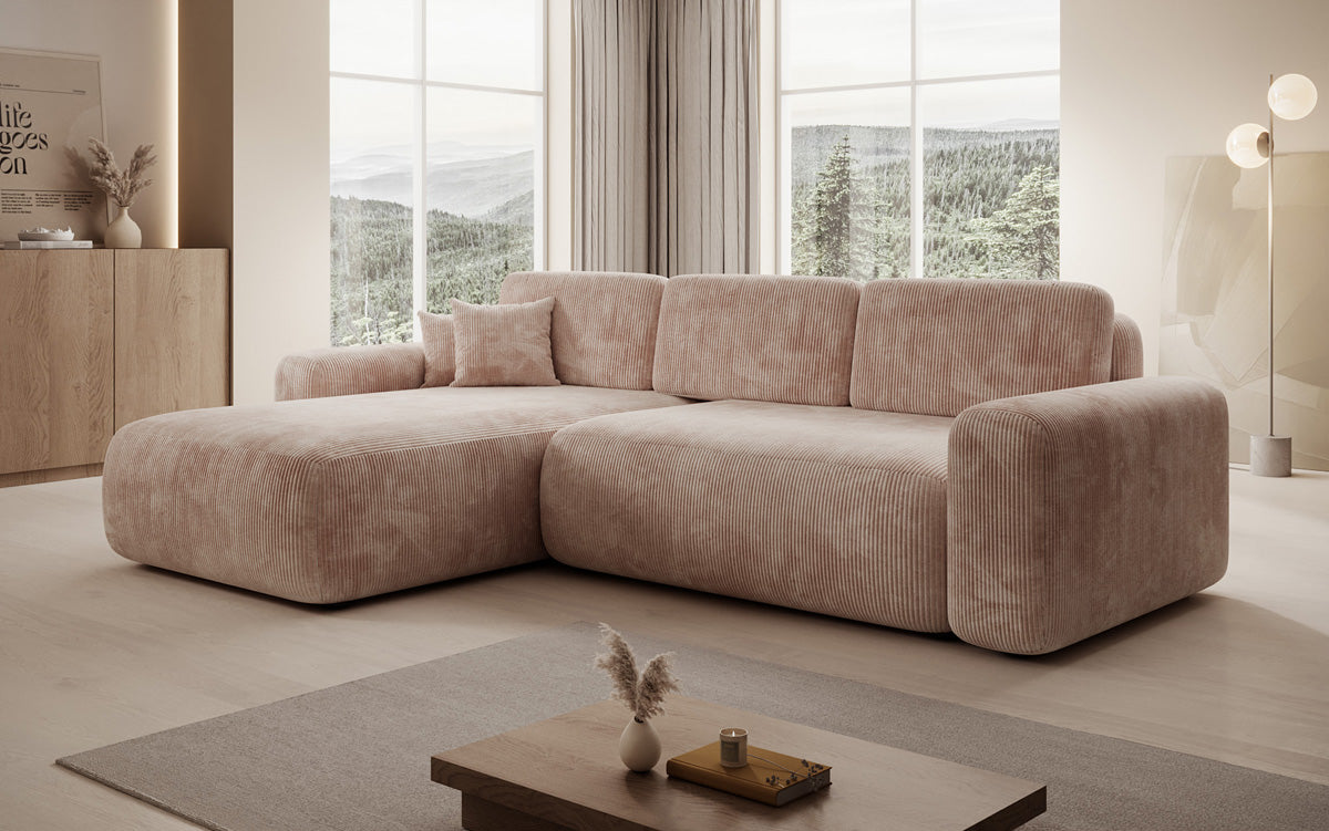 Designer Ecksofa Lola mit Schlaf- und Klappfunktion in Cord