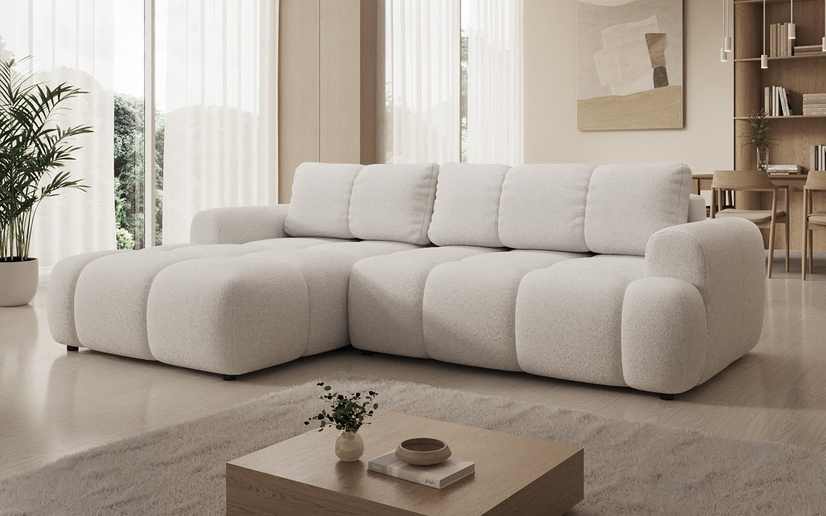 Designer Sofa Analfi L mit Schlaf- und Klappfunktion in Bouclé