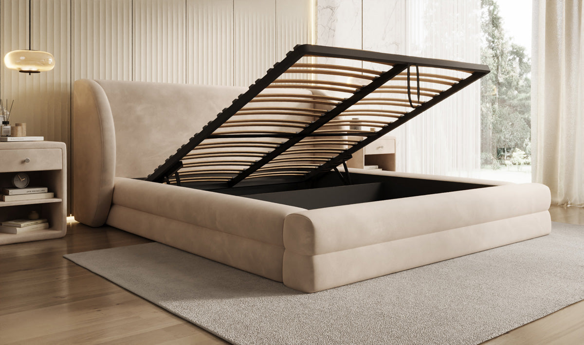 Designer Polsterbett Liv in Samt mit Stauraum