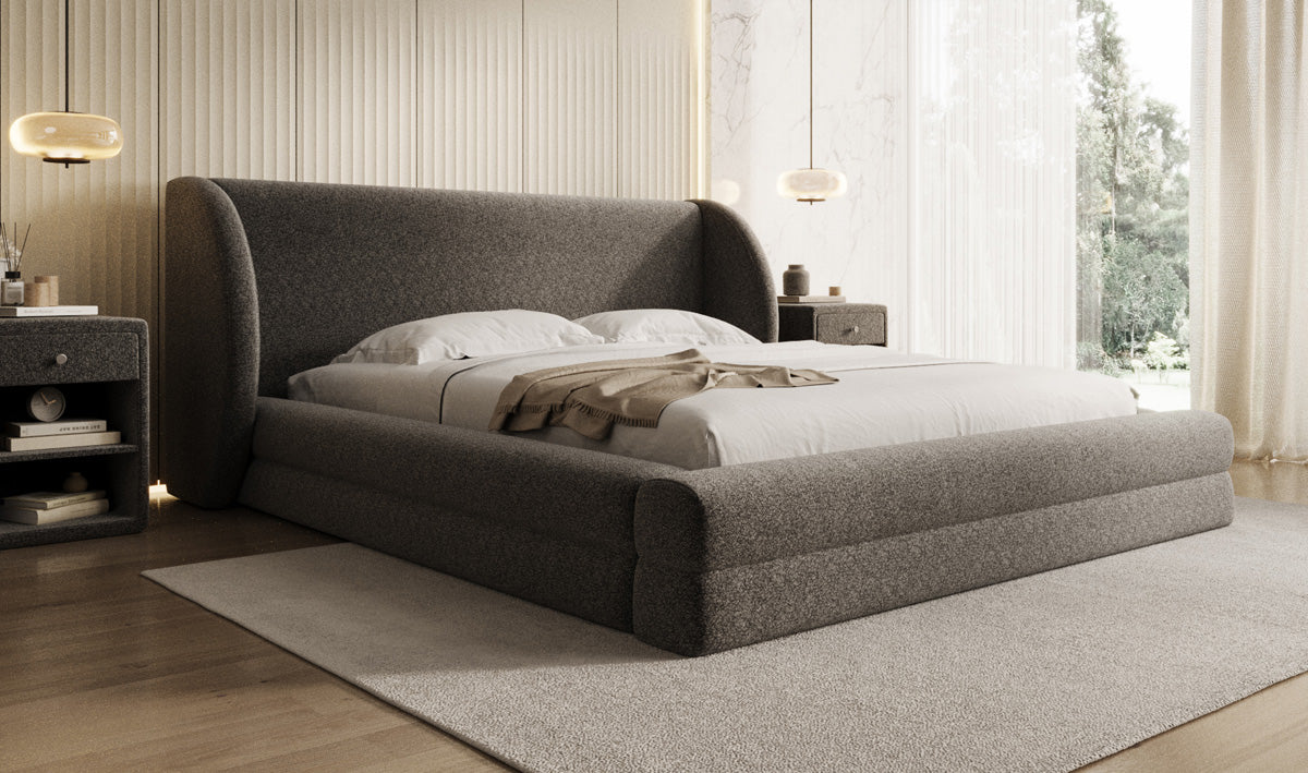 Designer Polsterbett Liv in Strukturstoff mit Stauraum