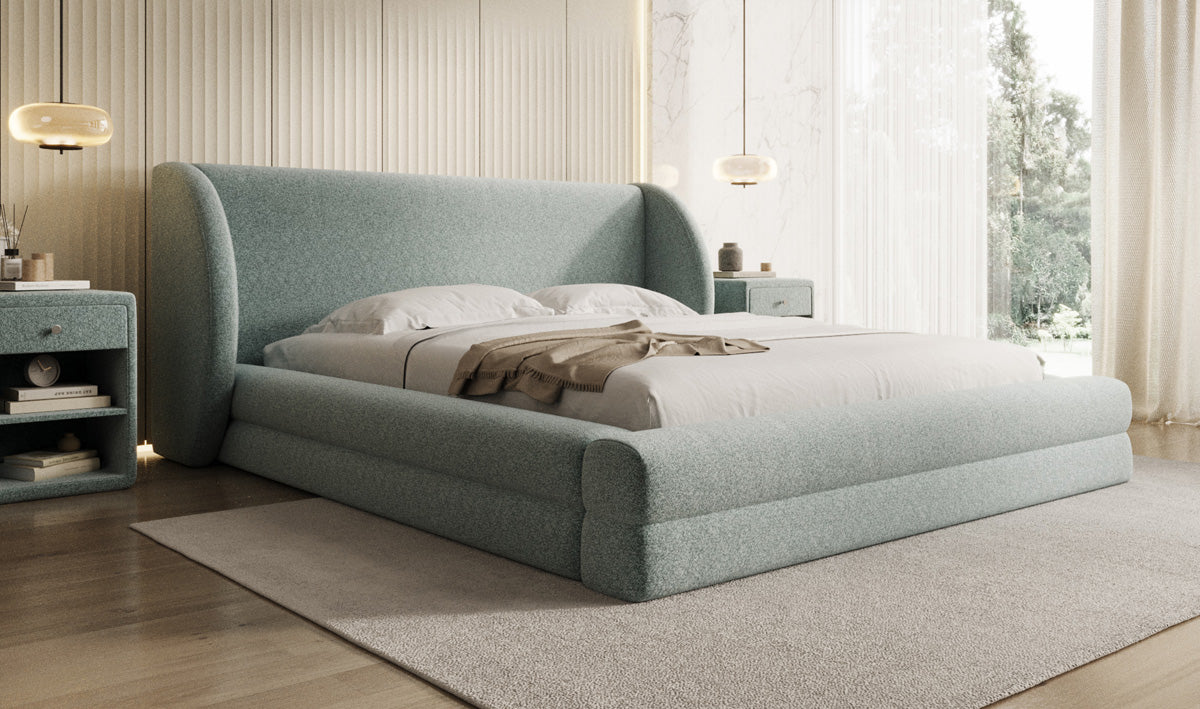 Designer Polsterbett Liv in Strukturstoff mit Stauraum