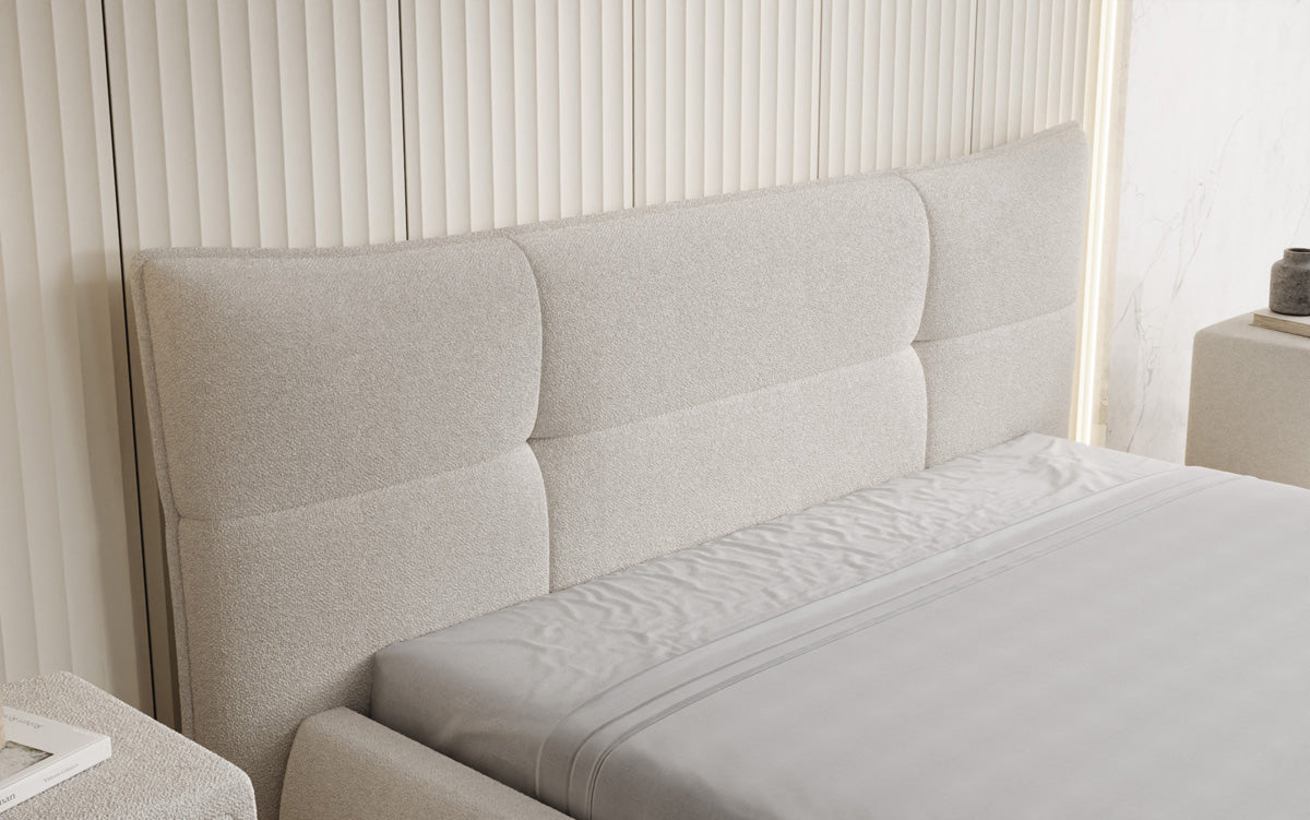 Designer Polsterbett Gioia in Teddy Bouclé mit Stauraum