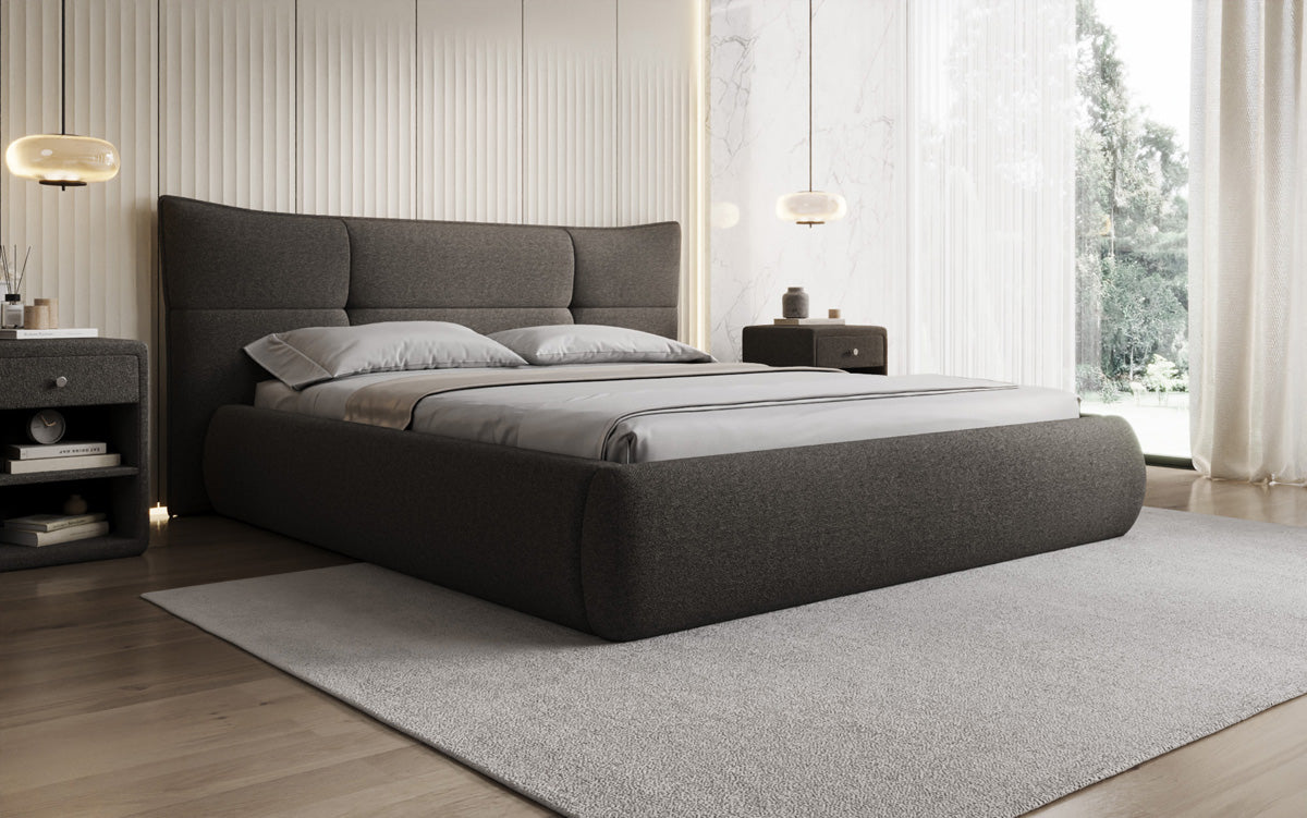 Designer Polsterbett Gioia in Teddy Bouclé mit Stauraum