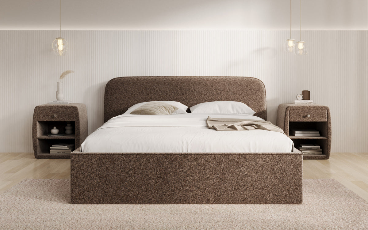 Designer Polsterbett Nola in Strukturstoff mit Stauraum