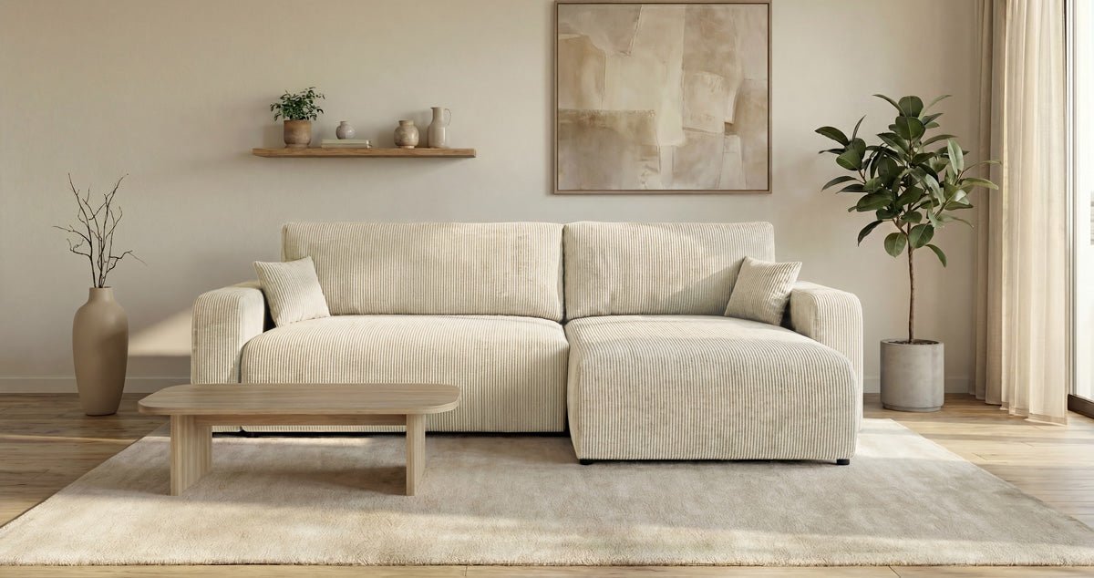 Designer Sofa Noma mit Schlaf- und Klappfunktion in Cord