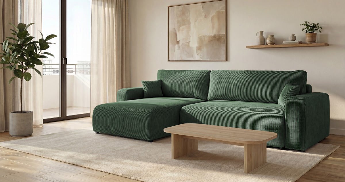 Designer Sofa Noma mit Schlaf- und Klappfunktion in Cord