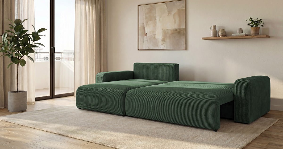 Designer Sofa Noma mit Schlaf- und Klappfunktion in Cord