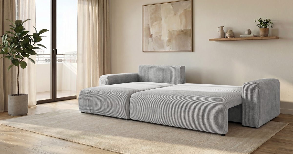 Designer Sofa Noma mit Schlaf- und Klappfunktion in Cord