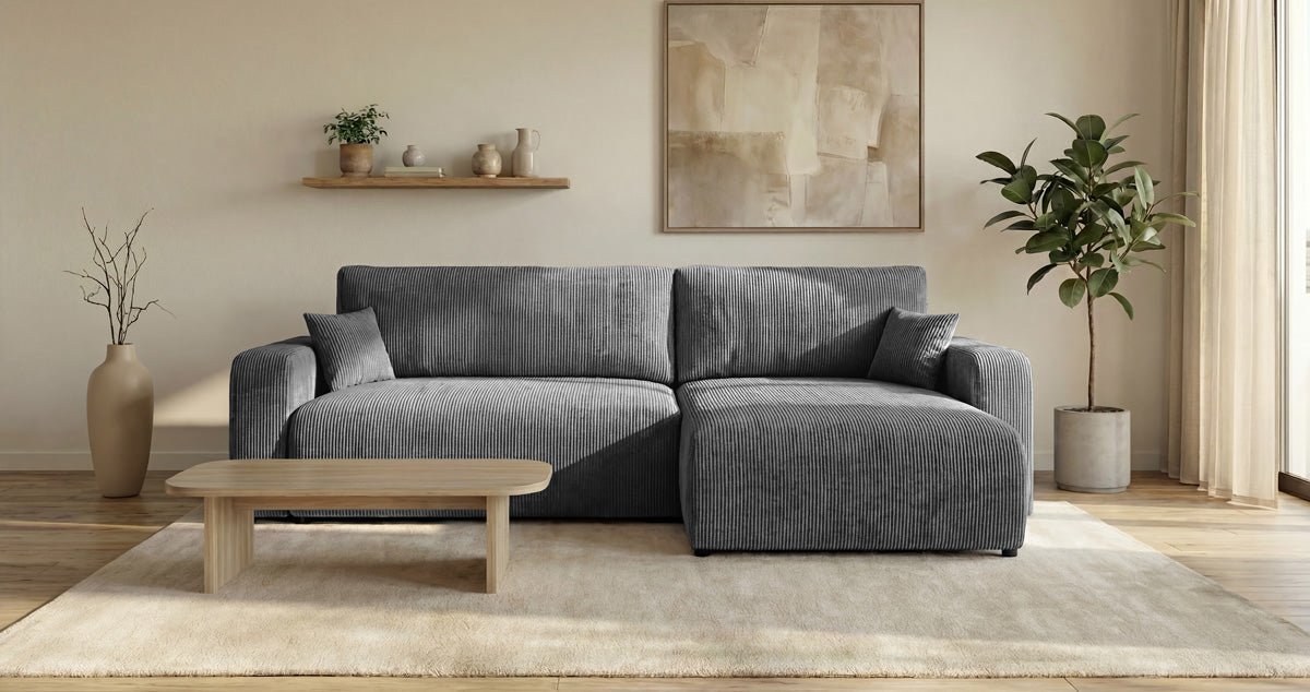 Designer Sofa Noma mit Schlaf- und Klappfunktion in Cord