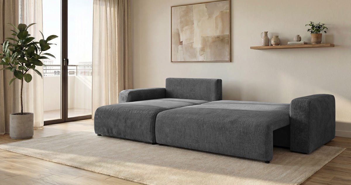 Designer Sofa Noma mit Schlaf- und Klappfunktion in Cord