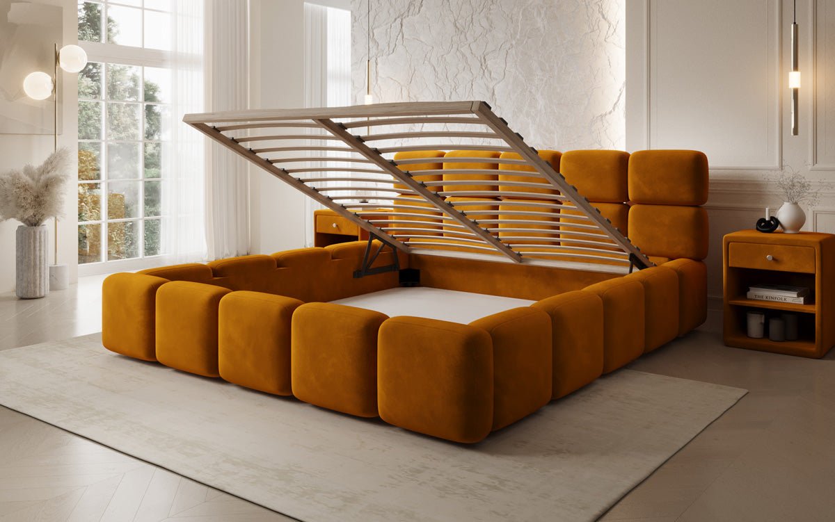 Designer Polsterbett Matilda Samt mit Stauraum