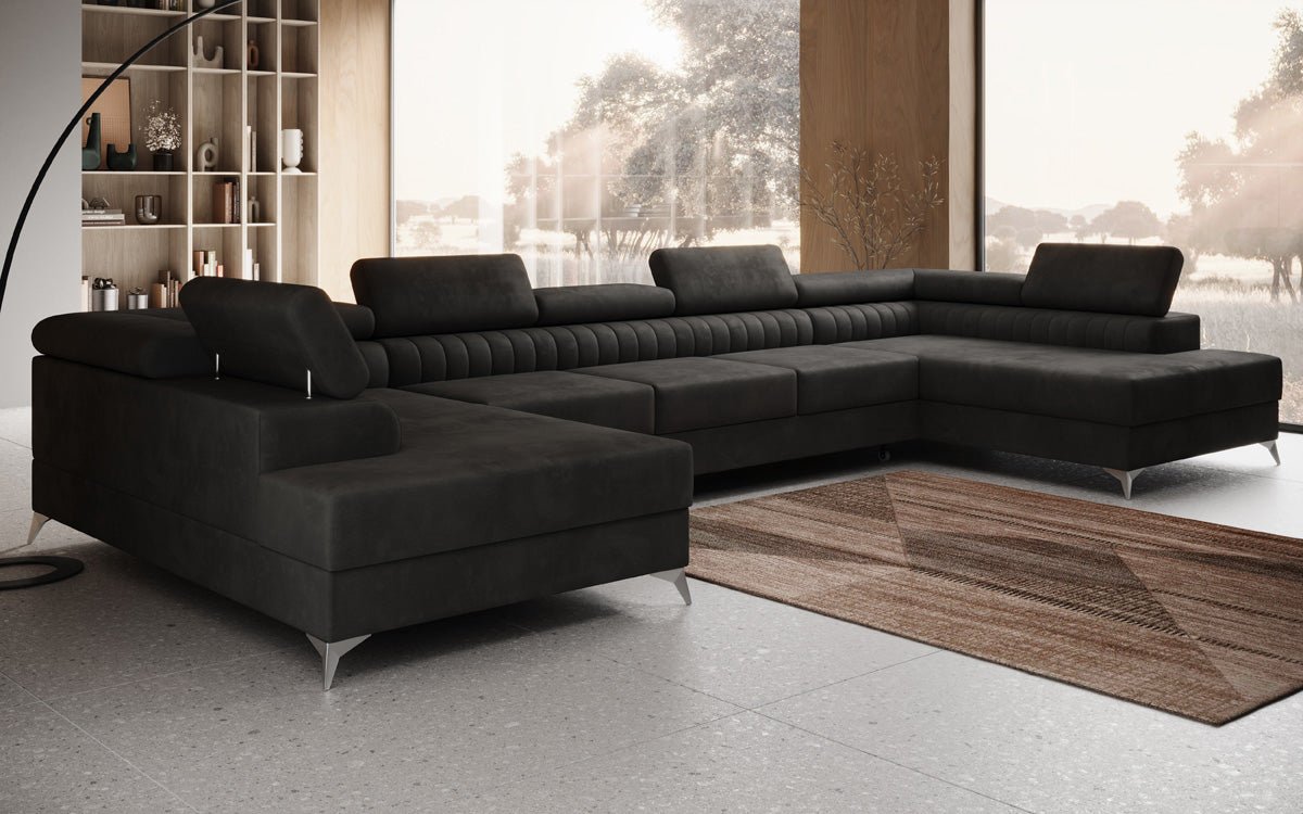 Designer Sofa Aurea U XXL mit Schlaf- und Klappfunktion in Samt