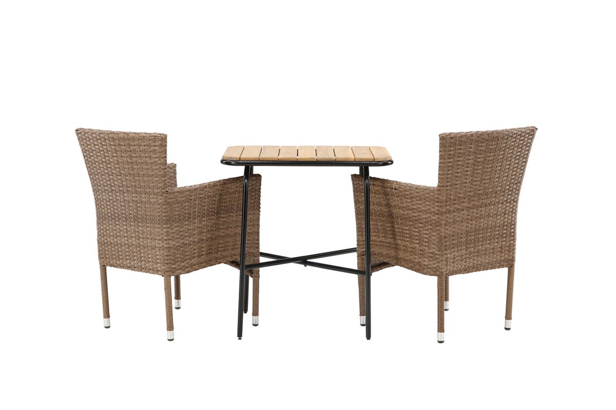 Garten Cafegruppe Rieva – 3-teiliges Gartenmöbel-Set mit Tisch aus Akazie und Stahl