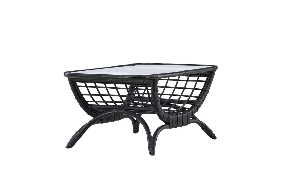 Garten Couchtisch Sarina - Aus Rattan und Glas in Schwarz