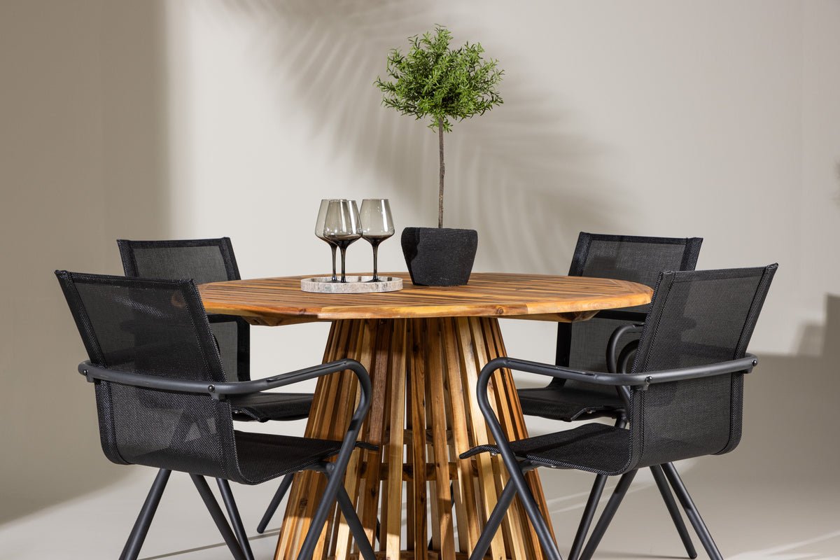 Garten Essgruppe Leone – 5-teiliges Gartenmöbel-Set mit rundem Tisch aus Akazie