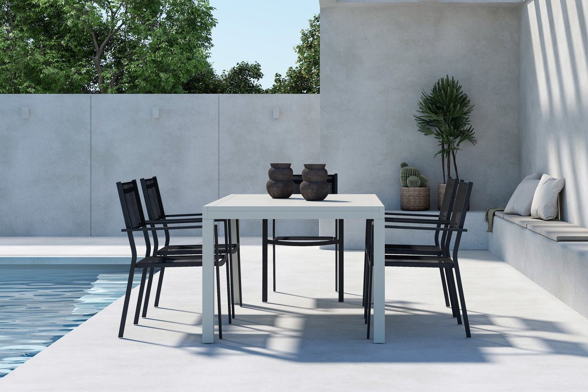 Garten Essgruppe Medina – 5-teiliges ausziehbares Gartenmöbel-Set in Schwarz oder Beige